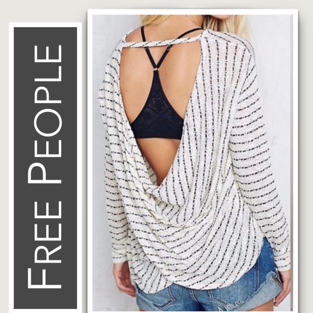 Free People Open-Back Sweater NWOT White with Black Stripes